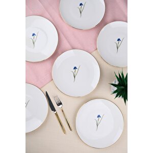 Tabak Evi Porselen Natura İris Altın Yaldız Pasta Tabağı 20,50cm 6 Lı