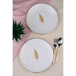 Tabak Evi Porselen Natura Fern Altın Yaldız Pasta Tabağı 20,50cm 2 Li