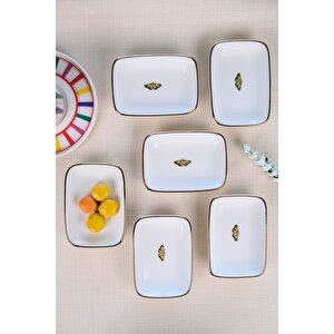 Tabak Evi Kelebek Altın Yaldızlı Dikdörtgen Kayık Tabak 10x7x2cm 6 Li