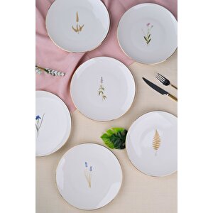 Tabak Evi Porselen Natura Karma Altın Yaldız Pasta Tabağı 20,50cm 6 Lı