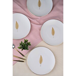 Tabak Evi Porselen Natura Fern Altın Yaldız Pasta Tabağı 20,50cm 4 Lü