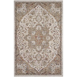 Hanedan Bej Göbekli Klasik Salon Halısı Otantik Desenli Dokuma Halı Çiçekli Ev Oda Halısı 160x240 cm