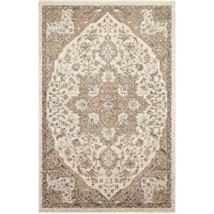Hanedan Bej Göbekli Klasik Salon Halısı Otantik Desenli Dokuma Halı Çiçekli Ev Oda Halısı 160x240 cm