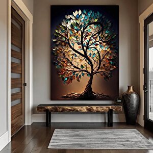 Renkli Ağaç Kanvas Duvar Sanatı, Vitral Tarzı Renkli Ağaç Dekoru