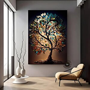 Renkli Ağaç Kanvas Duvar Sanatı, Vitral Tarzı Renkli Ağaç Dekoru