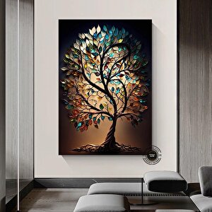 Renkli Ağaç Kanvas Duvar Sanatı, Vitral Tarzı Renkli Ağaç Dekoru 50x70 cm