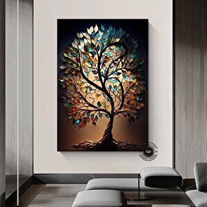 Renkli Ağaç Kanvas Duvar Sanatı, Vitral Tarzı Renkli Ağaç Dekoru 70x150 cm