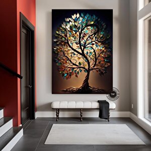 Renkli Ağaç Kanvas Duvar Sanatı, Vitral Tarzı Renkli Ağaç Dekoru 70x100 cm
