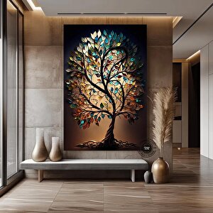 Renkli Ağaç Kanvas Duvar Sanatı, Vitral Tarzı Renkli Ağaç Dekoru