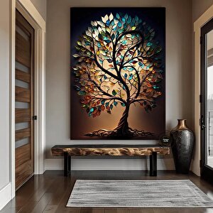 Renkli Ağaç Kanvas Duvar Sanatı, Vitral Tarzı Renkli Ağaç Dekoru