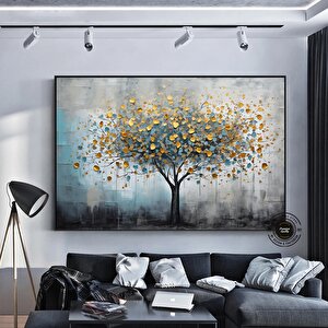 Mavi Ve Altın Yaldızlı Ağaç Tablosu, Lüks Botanik Duvar Sanatı, Zarif Kanvas Dekor