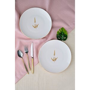 Tabak Evi Porselen Natura Marinum Altın Yaldız Pasta Tabağı 20,50cm 2 Li