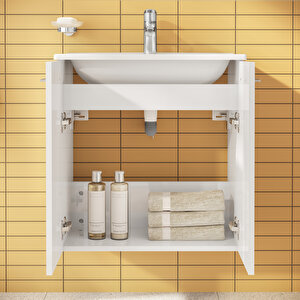 Vitra Mia 69577 Banyo Dolabı Seti, Kapaklı, 60 Cm, Parlak Beyaz
