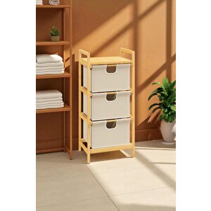 Bambu 1 Raflı 3 Çekmeceli Banyo Düzenleyici Çekmeceli Dolap Komodin Db-0039