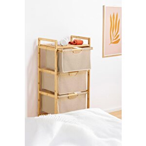 Digithome Bambu 1 Raflı 3 Çekmeceli Banyo Düzenleyici Çekmeceli Dolap Komodin Db-0039