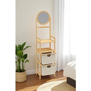 Bambu Aynalı 2 Çekmeceli Banyo Düzenleyici 2 Raflı Şifonyer Makyaj Organizeri Db-0035