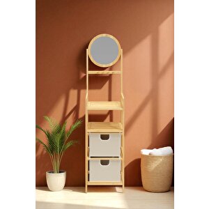 Digithome Bambu Aynalı 2 Çekmeceli Banyo Düzenleyici 2 Raflı Şifonyer Makyaj Organizeri Db-0035