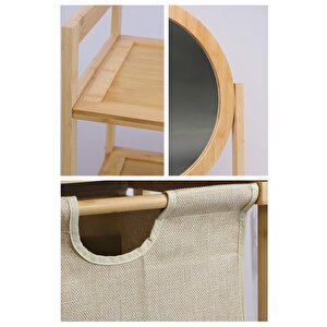 Digithome Bambu Aynalı 2 Çekmeceli Banyo Düzenleyici 2 Raflı Şifonyer Makyaj Organizeri Db-0035