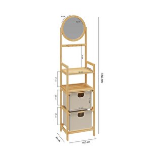Digithome Bambu Aynalı 2 Çekmeceli Banyo Düzenleyici 2 Raflı Şifonyer Makyaj Organizeri Db-0035