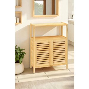Bambu Çift Kapaklı 2 Raflı Banyo Düzenleyici Organizer Yatay Dolap Db-0038