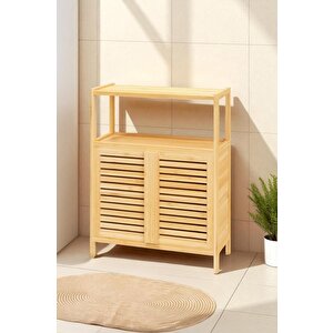 Bambu Çift Kapaklı 2 Raflı Banyo Düzenleyici Organizer Yatay Dolap Db-0038