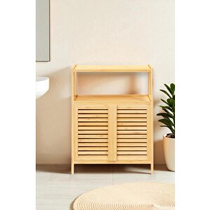 Bambu Çift Kapaklı 2 Raflı Banyo Düzenleyici Organizer Yatay Dolap Db-0038
