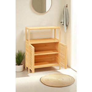 Digithome Bambu Çift Kapaklı 2 Raflı Banyo Düzenleyici Organizer Yatay Dolap Db-0038