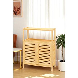 Digithome Bambu Çift Kapaklı 2 Raflı Banyo Düzenleyici Organizer Yatay Dolap Db-0038