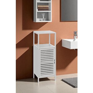 Bambu Beyaz Lake 1 Kapaklı 2 Raflı Banyo Düzenleyici Organizer Dik Dolap Db-0044