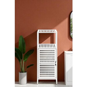 Bambu Beyaz Lake 1 Kapaklı 2 Raflı Banyo Düzenleyici Organizer Dik Dolap Db-0044