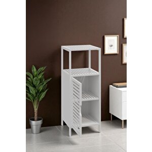 Digithome Bambu Beyaz Lake 1 Kapaklı 2 Raflı Banyo Düzenleyici Organizer Dik Dolap Db-0044