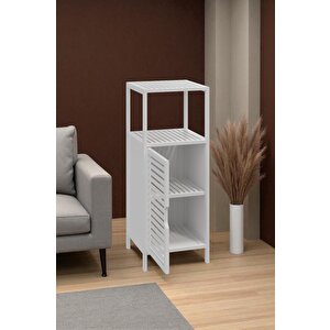 Digithome Bambu Beyaz Lake 1 Kapaklı 2 Raflı Banyo Düzenleyici Organizer Dik Dolap Db-0044