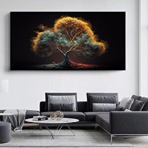 Dev Boy Modern Ağaç Kanvas – Renkli Soyut Duvar Sanatı; Altın Ağaç Kanvas Baskısı 90x180 cm