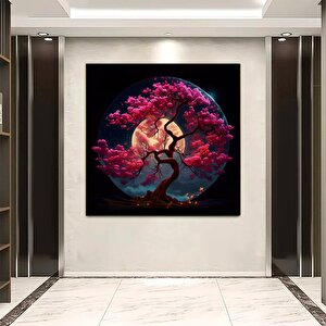 Japon Kiraz Çiçeği Kanvas – Minimalist Asya Manzara 60x60 cm