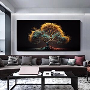 Dev Boy Modern Ağaç Kanvas – Renkli Soyut Duvar Sanatı; Altın Ağaç Kanvas Baskısı 60x120 cm