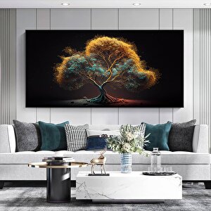 Dev Boy Modern Ağaç Kanvas – Renkli Soyut Duvar Sanatı; Altın Ağaç Kanvas Baskısı 30x60 cm