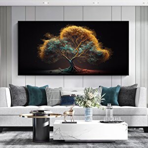 Dev Boy Modern Ağaç Kanvas – Renkli Soyut Duvar Sanatı; Altın Ağaç Kanvas Baskısı 40x80 cm