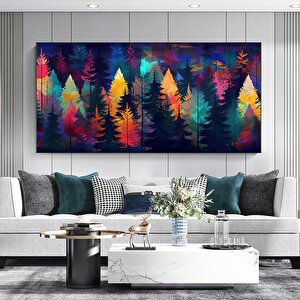 Çok Büyük Modern Ağaç Kanvası, Renkli Soyut Duvar Tablosu, Kırmızı Maya Mavi Turuncu Renklerde 20x40 cm