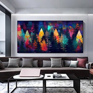 Çok Büyük Modern Ağaç Kanvası, Renkli Soyut Duvar Tablosu, Kırmızı Maya Mavi Turuncu Renklerde 100x200 cm