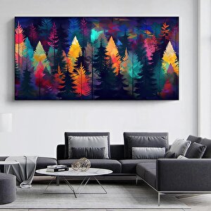 Çok Büyük Modern Ağaç Kanvası, Renkli Soyut Duvar Tablosu, Kırmızı Maya Mavi Turuncu Renklerde 100x200 cm