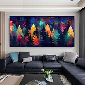 Çok Büyük Modern Ağaç Kanvası, Renkli Soyut Duvar Tablosu, Kırmızı Maya Mavi Turuncu Renklerde