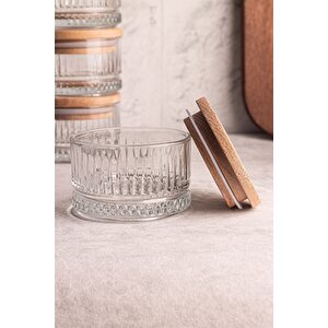 Bella Soft 4'lü Ahşap Vakumlu Kapaklı Cam Kahvaltılık Çok Amaçlı Cam Çerezlik 235 Ml