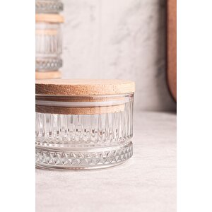 Bella Soft 4'lü Ahşap Vakumlu Kapaklı Cam Kahvaltılık Çok Amaçlı Cam Çerezlik 235 Ml