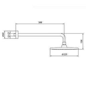 Tuna Tepe Duş Başlığı (ø 225 Mm) Duvardan Borulu (l=338 Mm) 102145082
