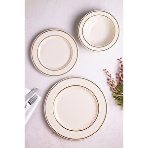 Zefir - 18 Parça 6 Kişilik Gold Porselen Yemek Takımı Porselen Gold Altın Yaldızlı Yemek Seti