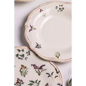Wild - 18 Parça 6 Kişilik Porselen Yemek Takımı Kenarları Silik Vintage Tuval Model Porselen Tabak