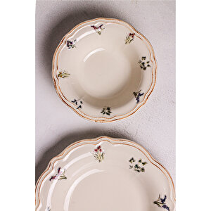 Wild - 18 Parça 6 Kişilik Porselen Yemek Takımı Kenarları Silik Vintage Tuval Model Porselen Tabak