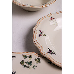 Wild - 18 Parça 6 Kişilik Porselen Yemek Takımı Kenarları Silik Vintage Tuval Model Porselen Tabak