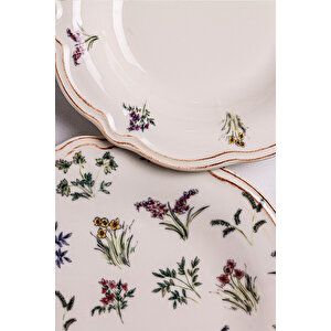 Wild - 18 Parça 6 Kişilik Porselen Yemek Takımı Kenarları Silik Vintage Tuval Model Porselen Tabak
