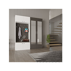 Vestiyer & Portmanto V-02 (180cm) Beyaz - Antrasit
